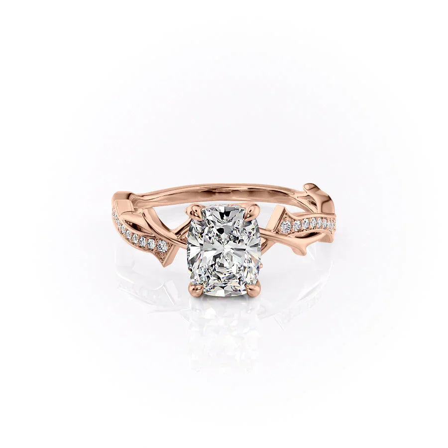 The Pave Twig Set With A 1.5 Carat Elongated Cushion Lab Diamond