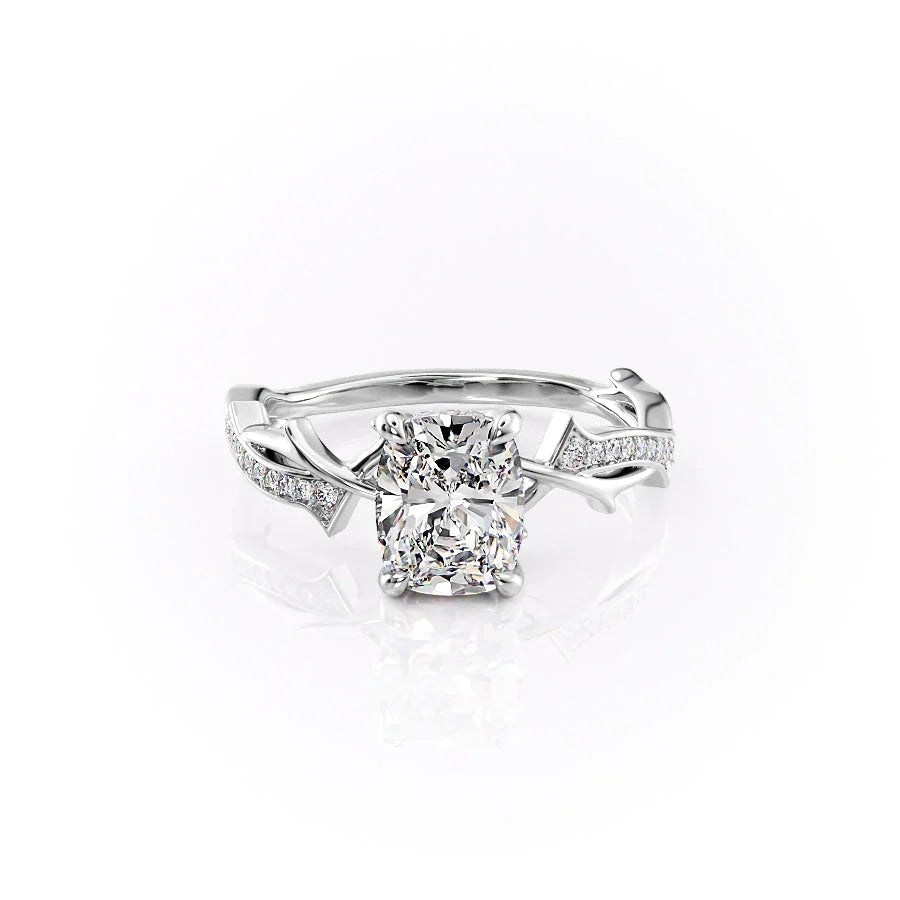 The Pave Twig Set With A Elongated Cushion Moissanite