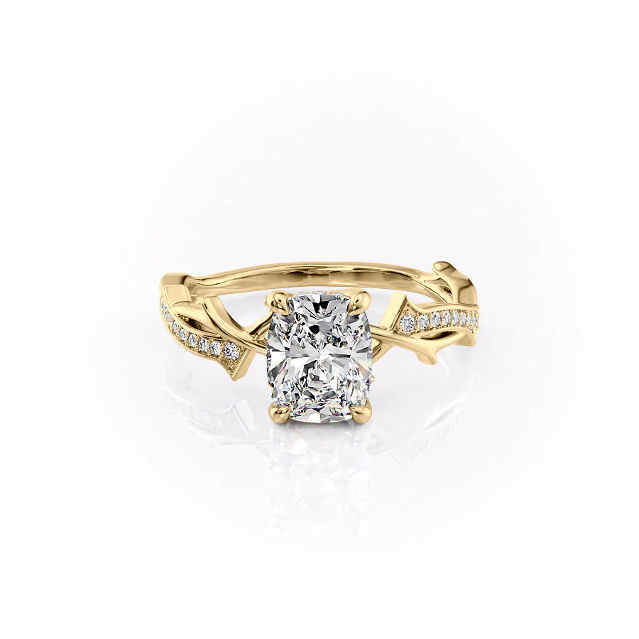 The Pave Twig Set With A 3 Carat Elongated Cushion Lab Diamond