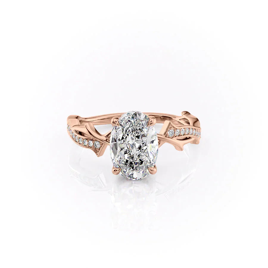 The Pave Twig Set With A 1.5 Carat Oval Moissanite