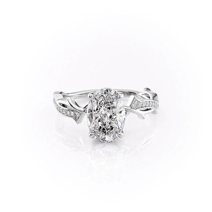 The Pave Twig Set With A 1.5 Carat Oval Lab Diamond