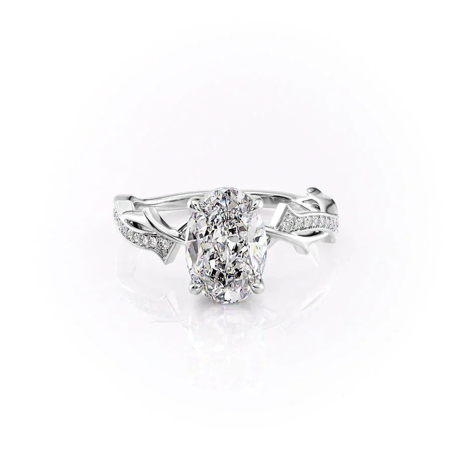 The Pave Twig Set With A Oval Moissanite