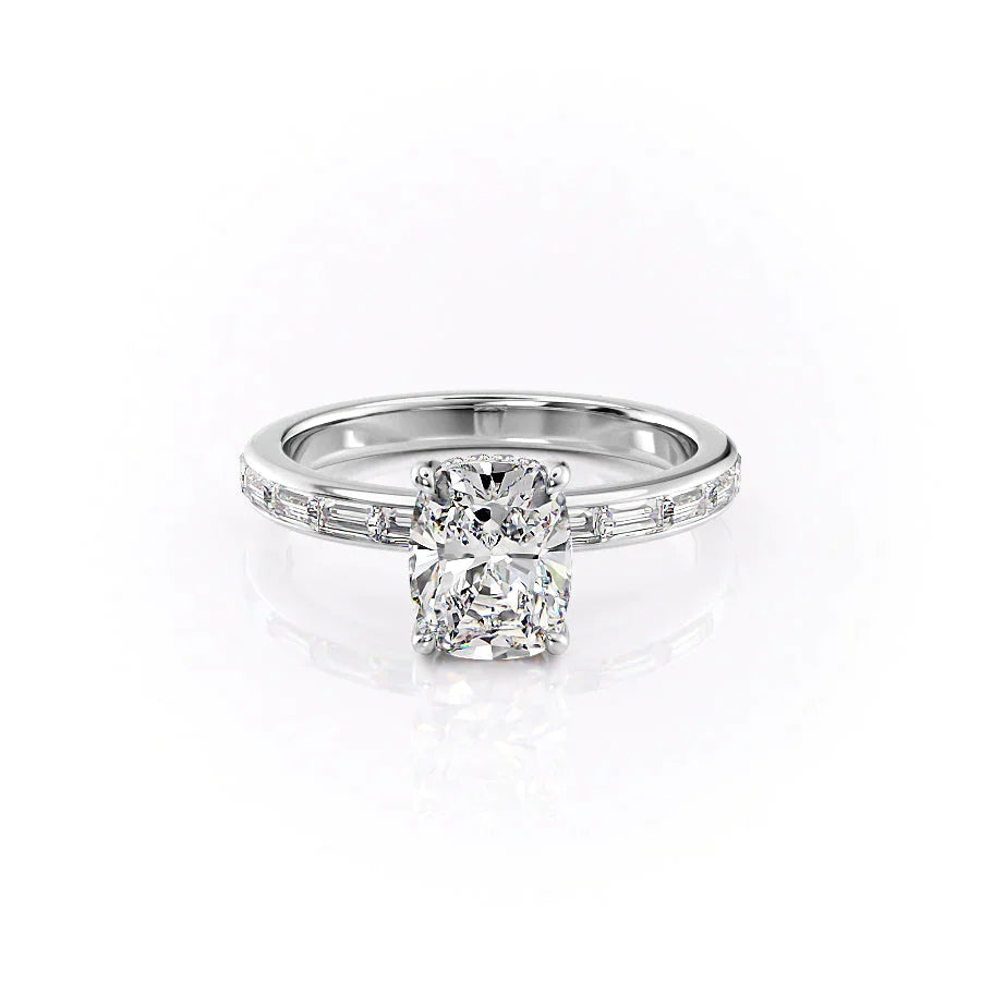 The Jennifer Set With A 3.5 Carat Elongated Cushion Moissanite