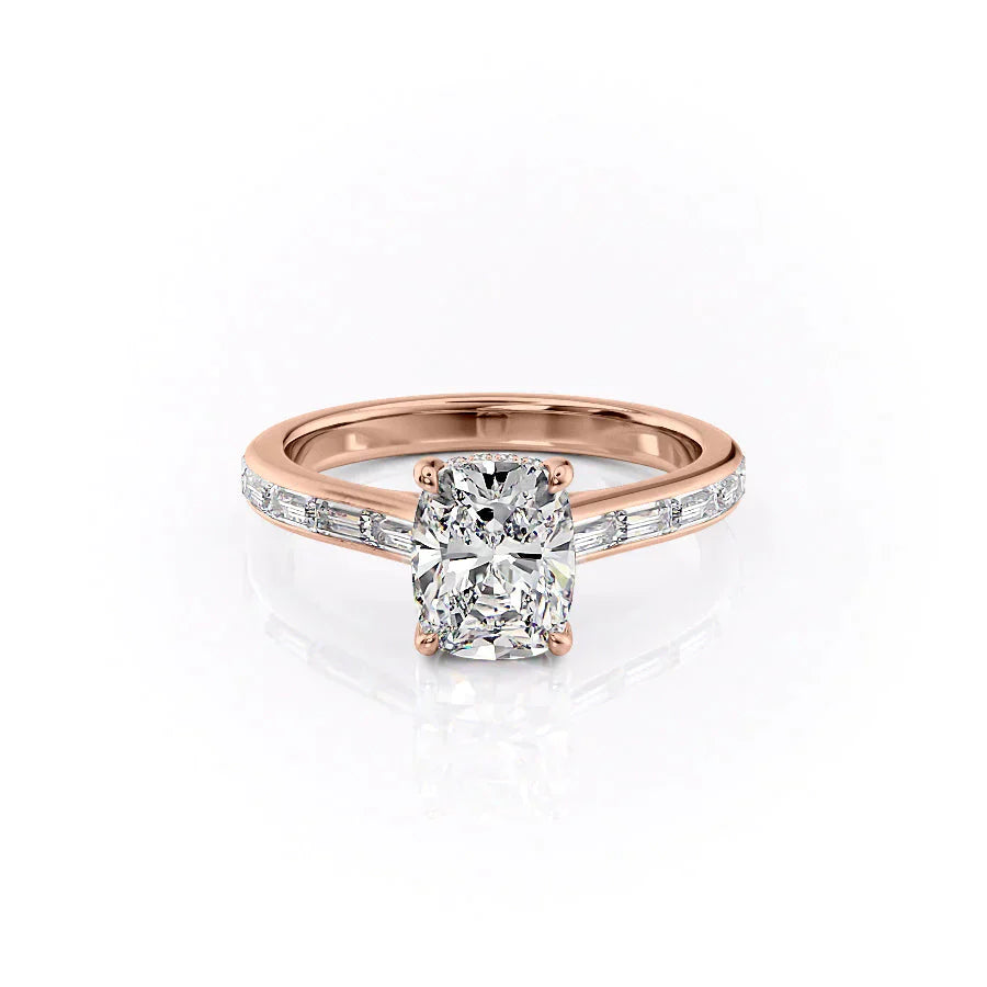 The Monica Set With A 3.5 Carat Elongated Cushion Moissanite