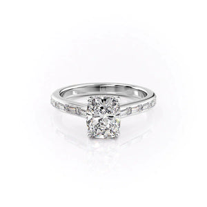 The Monica Set With A 4.5 Carat Elongated Cushion Moissanite
