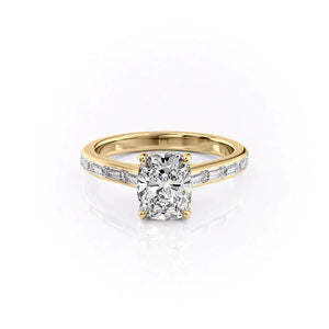The Monica Set With A 4 Carat Elongated Cushion Moissanite