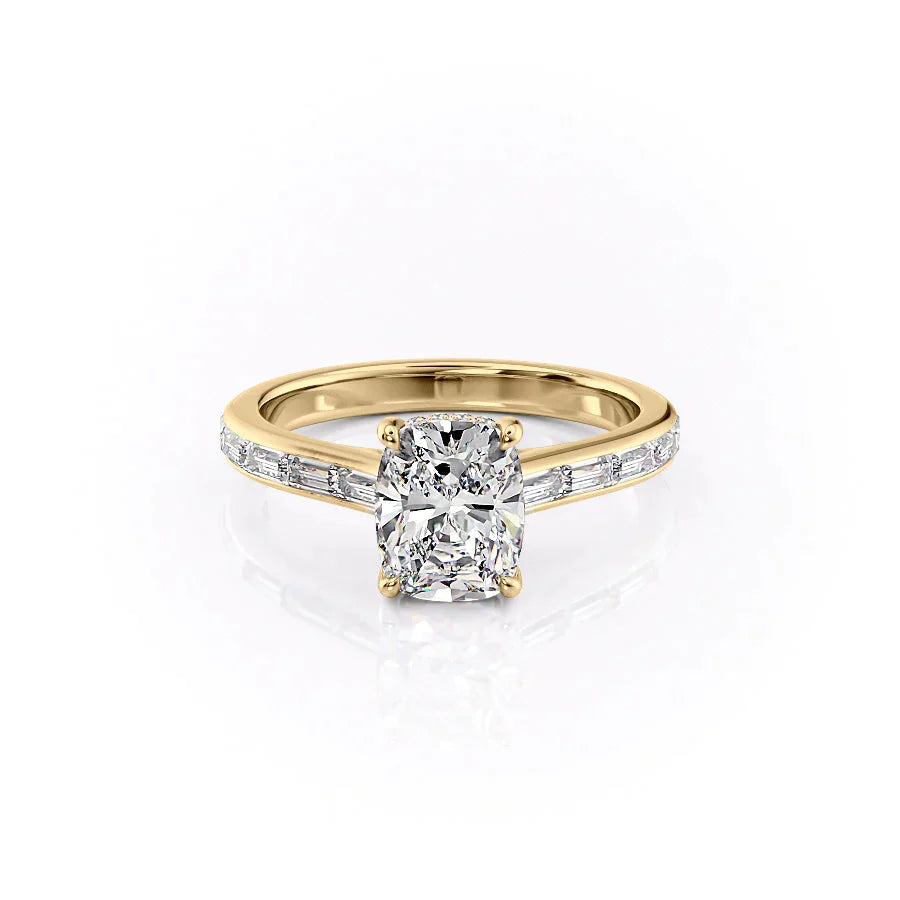 The Monica Set With A 2 Carat Elongated Cushion Moissanite