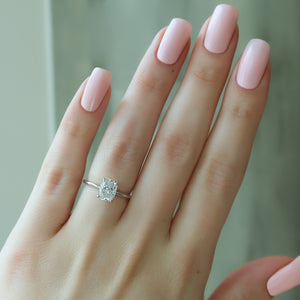 The Ashley Set With A 2 Carat Elongated Cushion Moissanite