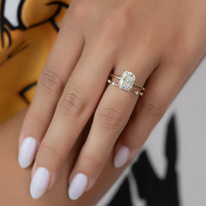 The Ashley Set With A 2.5 Carat Elongated Cushion Moissanite