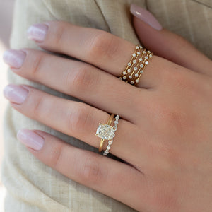 The Ashley Set With A 2.5 Carat Elongated Cushion Moissanite