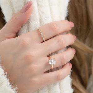 The Ashley Set With A 2.5 Carat Elongated Cushion Moissanite