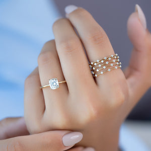 The Ashley Set With A 2.5 Carat Elongated Cushion Moissanite
