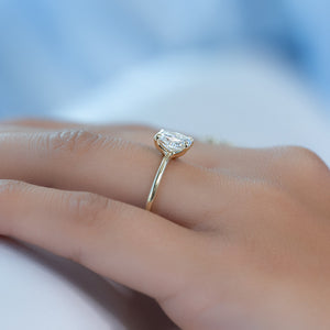 The Ashley Set With A 2.5 Carat Elongated Cushion Moissanite