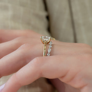 The Ashley Set With A 2.5 Carat Elongated Cushion Moissanite