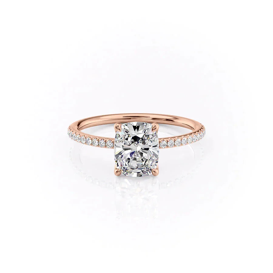 The Pave Ashley Set With A 2.5 Carat Elongated Cushion Moissanite