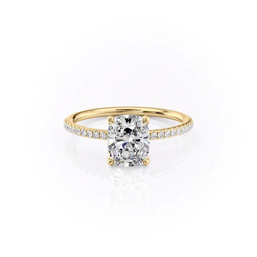 The Pave Ashley Set With A 3.5 Carat Elongated Cushion Moissanite