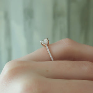 The Pave Ashley Set With A 2 Carat Elongated Cushion Lab Diamond