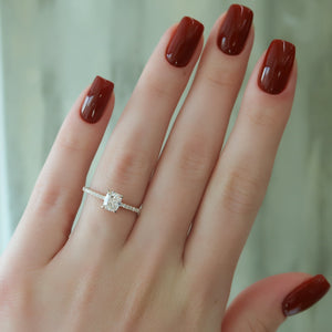 The Pave Ashley Set With A 1 Carat Elongated Cushion Lab Diamond