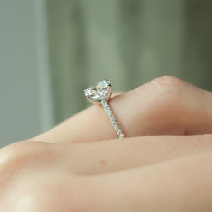 The Ashley Set With A 2.5 Carat Elongated Cushion Moissanite