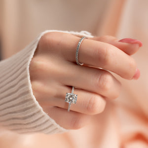 The Ashley Set With A 2.5 Carat Elongated Cushion Moissanite