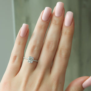 The Ashley Set With A 2.5 Carat Elongated Cushion Moissanite
