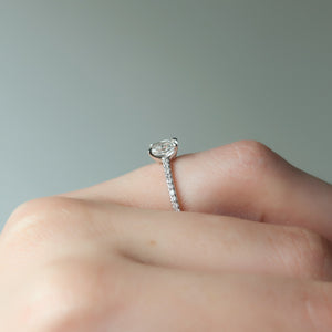 The Ashley Set With A 2.5 Carat Elongated Cushion Moissanite