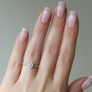 The Ashley Set With A 2.5 Carat Elongated Cushion Moissanite