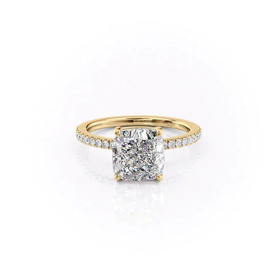 The Pave Eleanor Set With A 3.5 Carat Cushion Moissanite