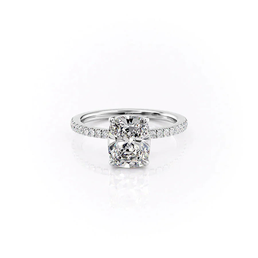 The Pave Eleanor Set With A 3.5 Carat Elongated Cushion Moissanite
