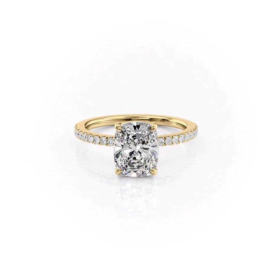 The Pave Eleanor Set With A 3.5 Carat Elongated Cushion Moissanite
