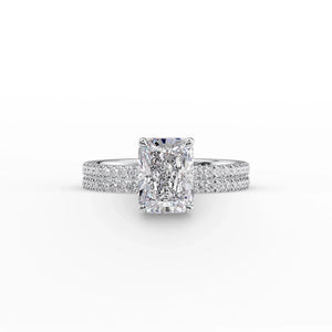 The Pave Eleanor Set With A 2.5 Carat Radiant Moissanite