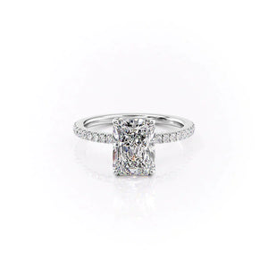 The Pave Eleanor Set With A 1.5 Carat Radiant Moissanite