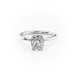 The Alison Set With A 2.5 Carat Elongated Cushion Moissanite