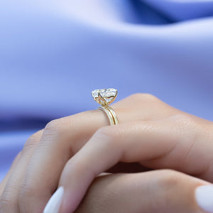 The Alison Set With A 2.5 Carat Elongated Cushion Moissanite