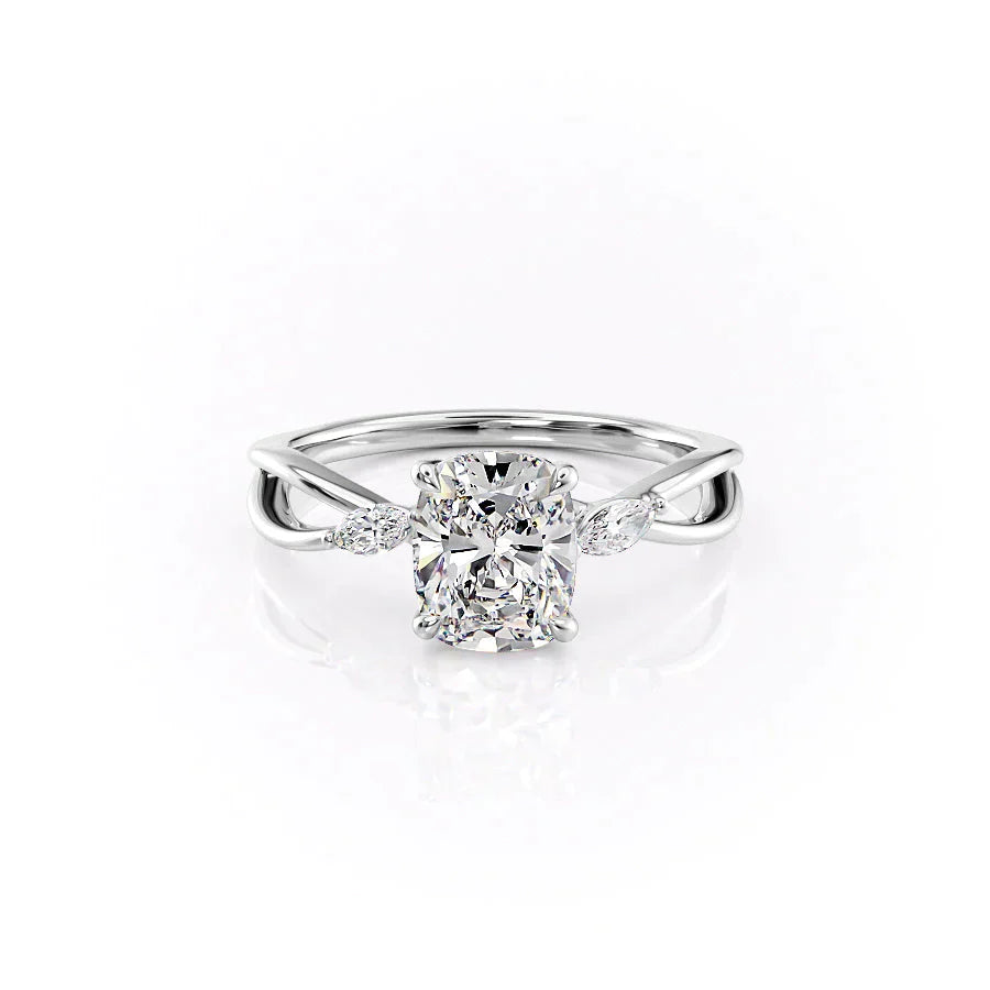 The Kelsey Set With A 2.5 Carat Elongated Cushion Lab Diamond