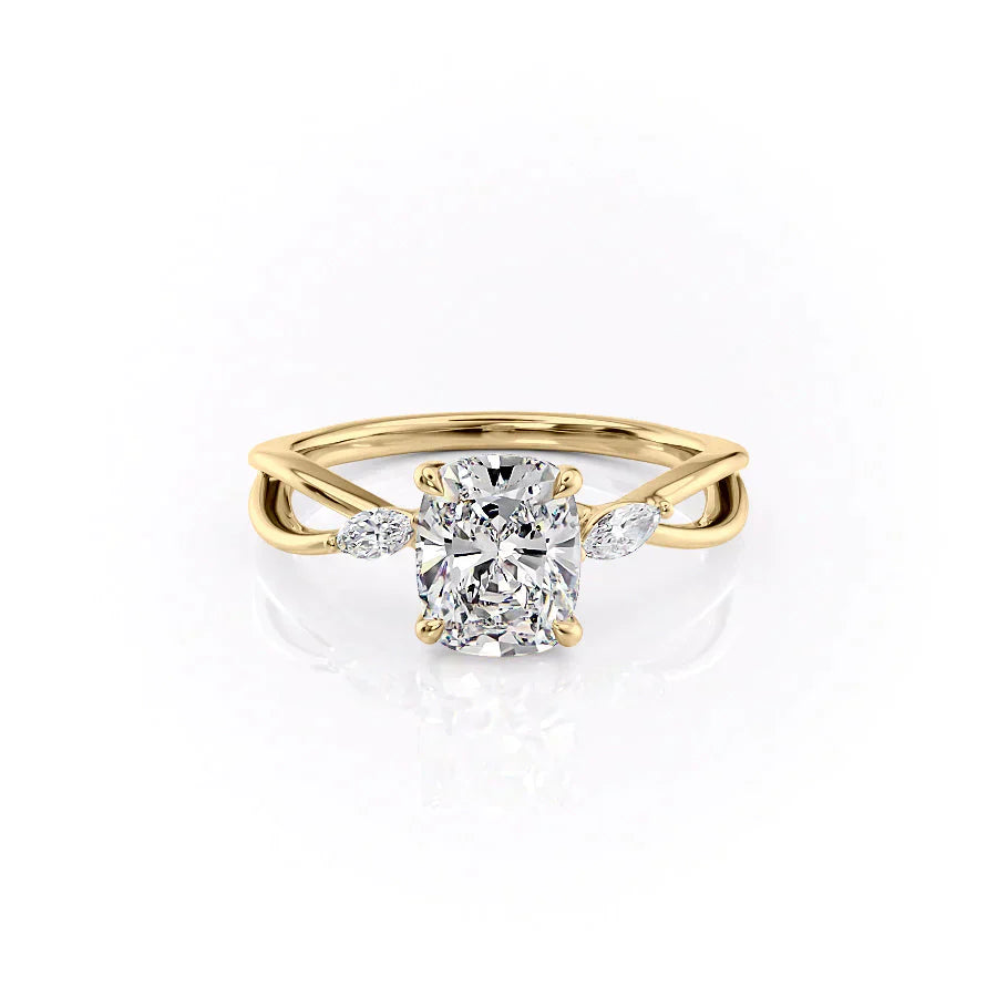 The Kelsey Set With A 1.5 Carat Elongated Cushion Lab Diamond