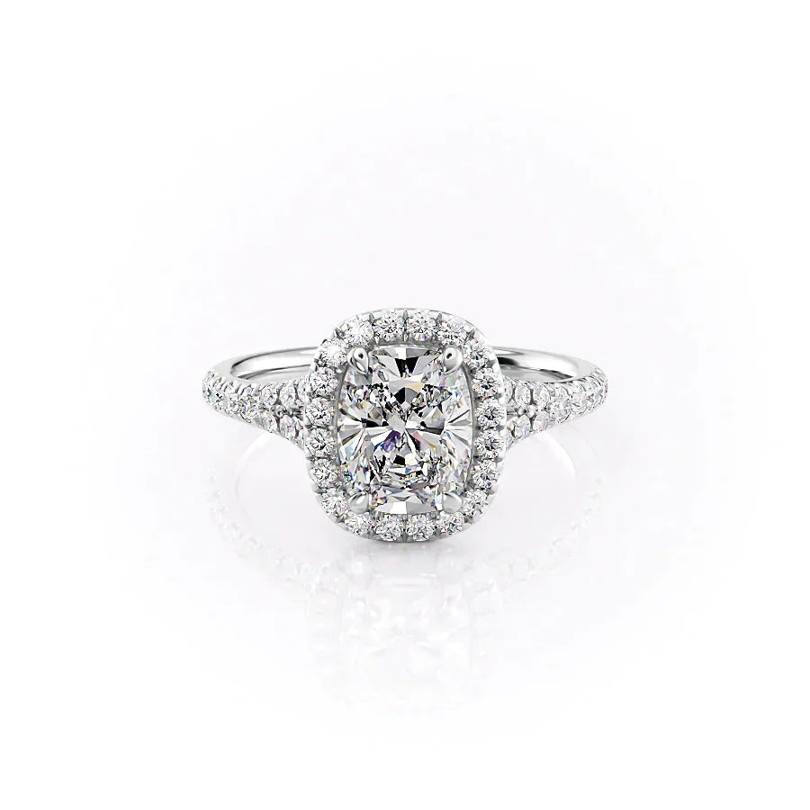 The Miley Set With A 5 Carat Elongated Cushion Moissanite