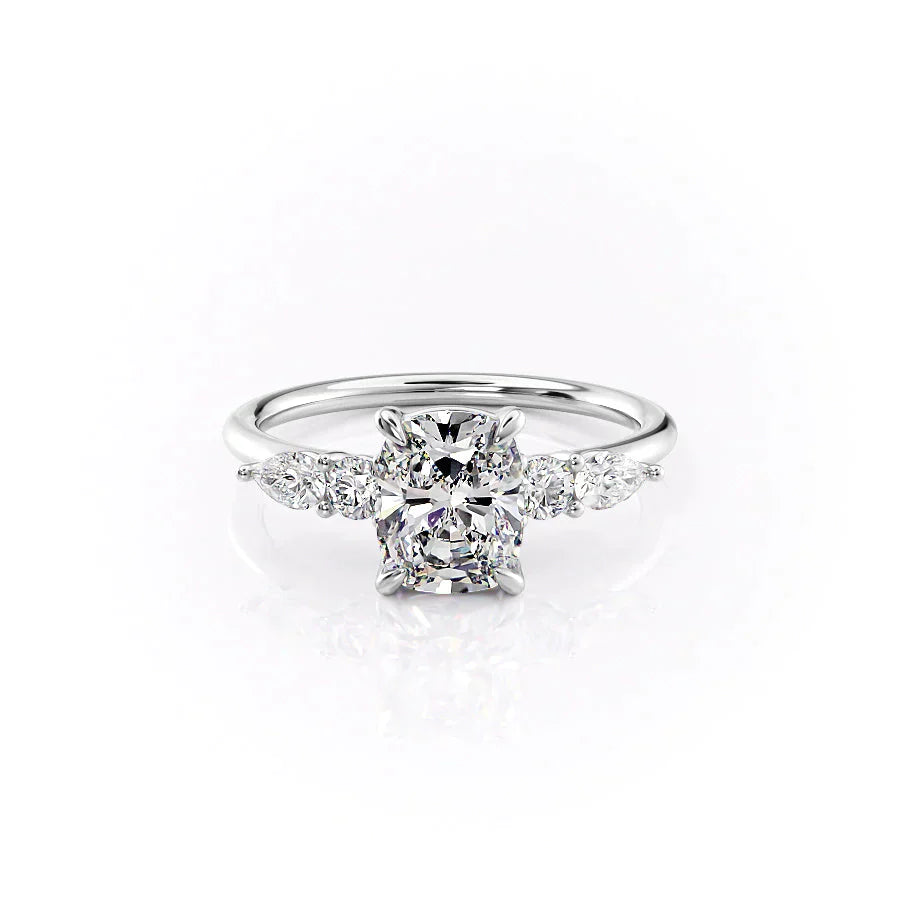 The Abigail Set With A 2.5 Carat Elongated Cushion Moissanite