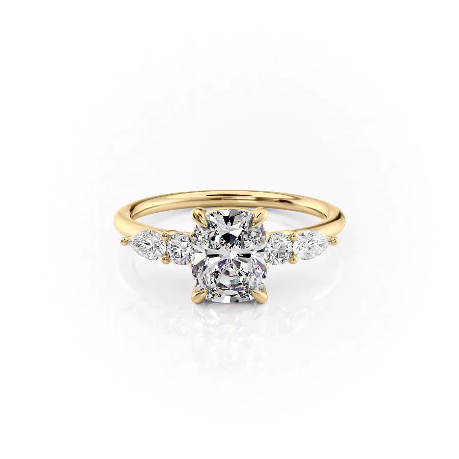 The Abigail Set With A 3 Carat Elongated Cushion Moissanite