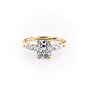 The Abigail Set With A 3 Carat Elongated Cushion Moissanite