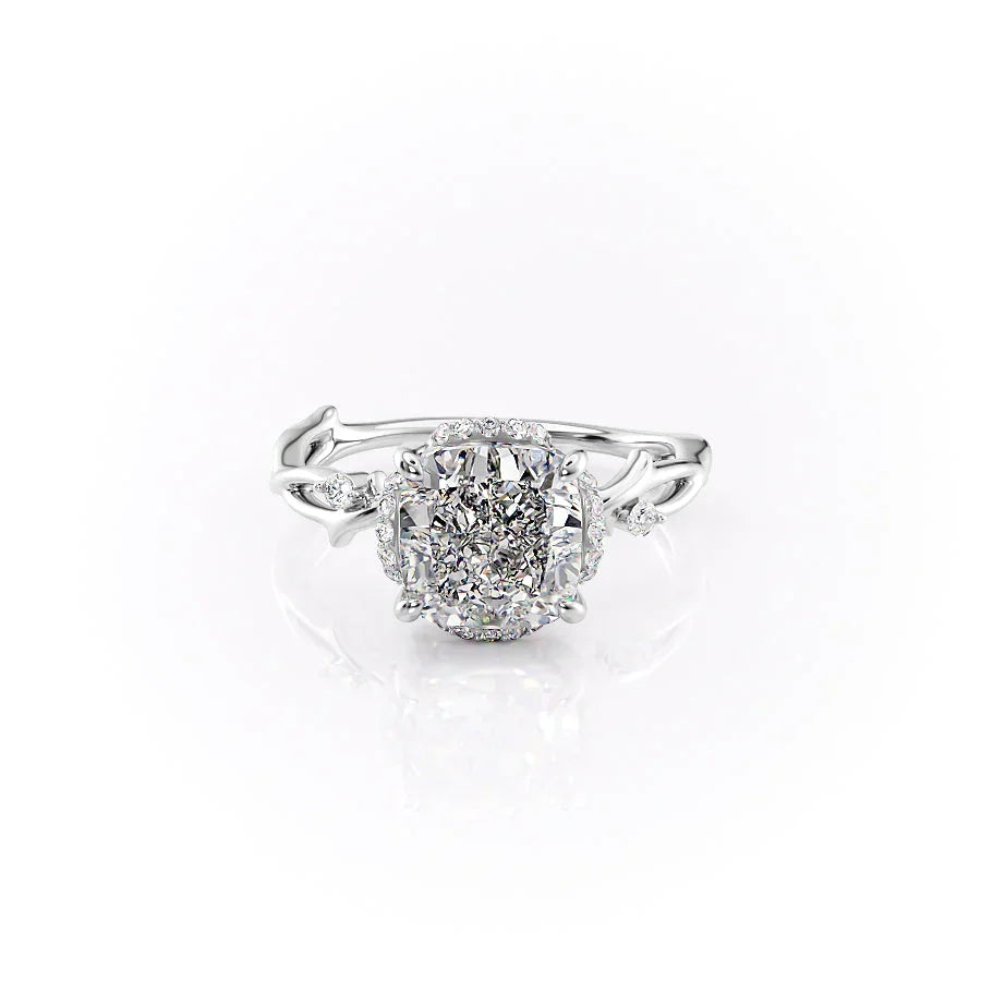 The Halo Twig Set With A Cushion Moissanite