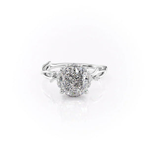 The Halo Twig Set With A Cushion Moissanite