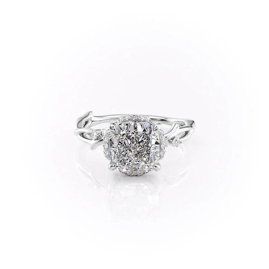 The Halo Twig Set With A 3 Carat Cushion Lab Diamond