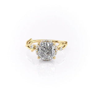 The Halo Twig Set With A Cushion Moissanite
