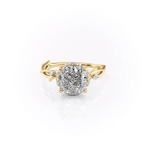 The Halo Twig Set With A 4.5 Carat Cushion Moissanite