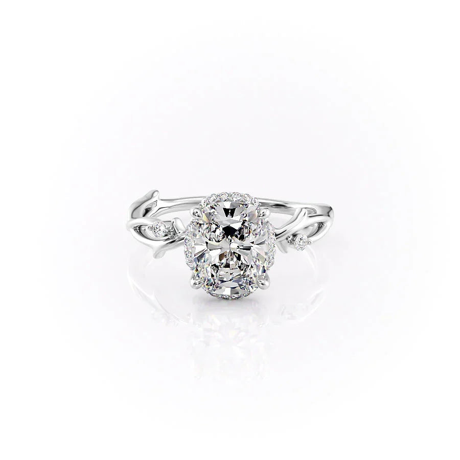 The Halo Twig Set With A Elongated Cushion Moissanite