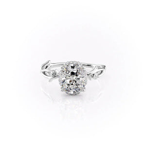 The Halo Twig Set With A Elongated Cushion Moissanite