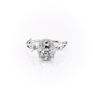 The Halo Twig Set With A 2 Carat Elongated Cushion Lab Diamond
