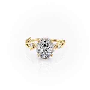 The Halo Twig Set With A 1.5 Carat Elongated Cushion Lab Diamond