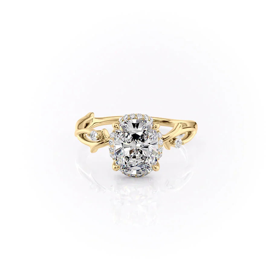 The Halo Twig Set With A 3 Carat Elongated Cushion Lab Diamond